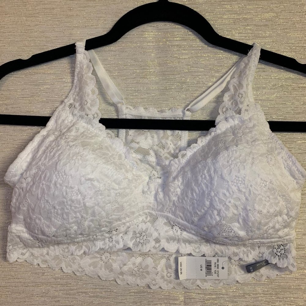AE Aerie White Lace Razorback Bralette M NWT